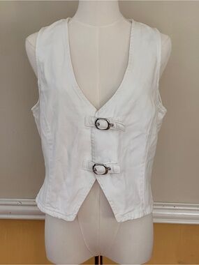 Zara White Denim Buckle Front Vest